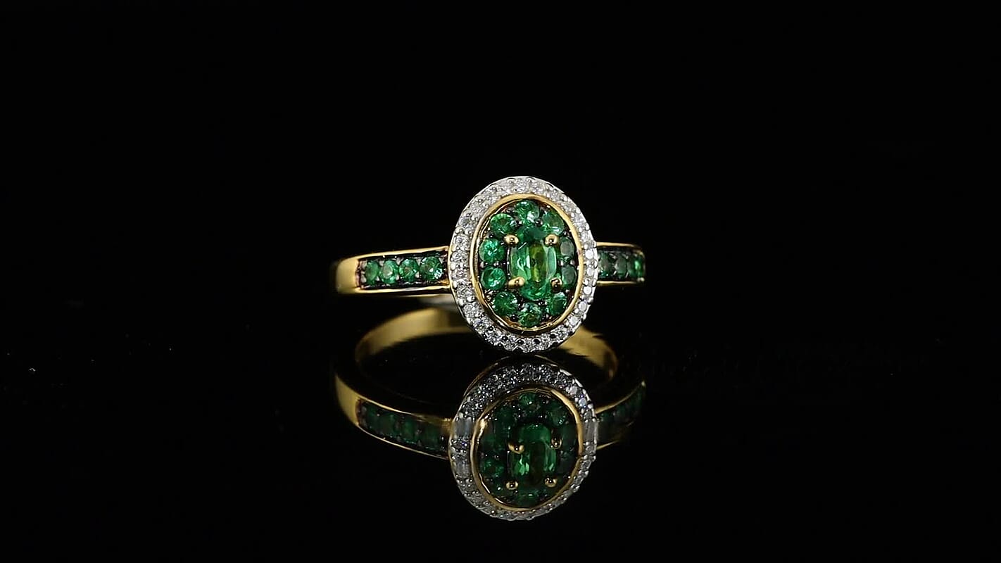 D''Joy Premium Tsavorite Garnet, Moissanite Ring in 18K Vermeil YG Over Sterling Silver (Size 10.0) 0.80 ctw