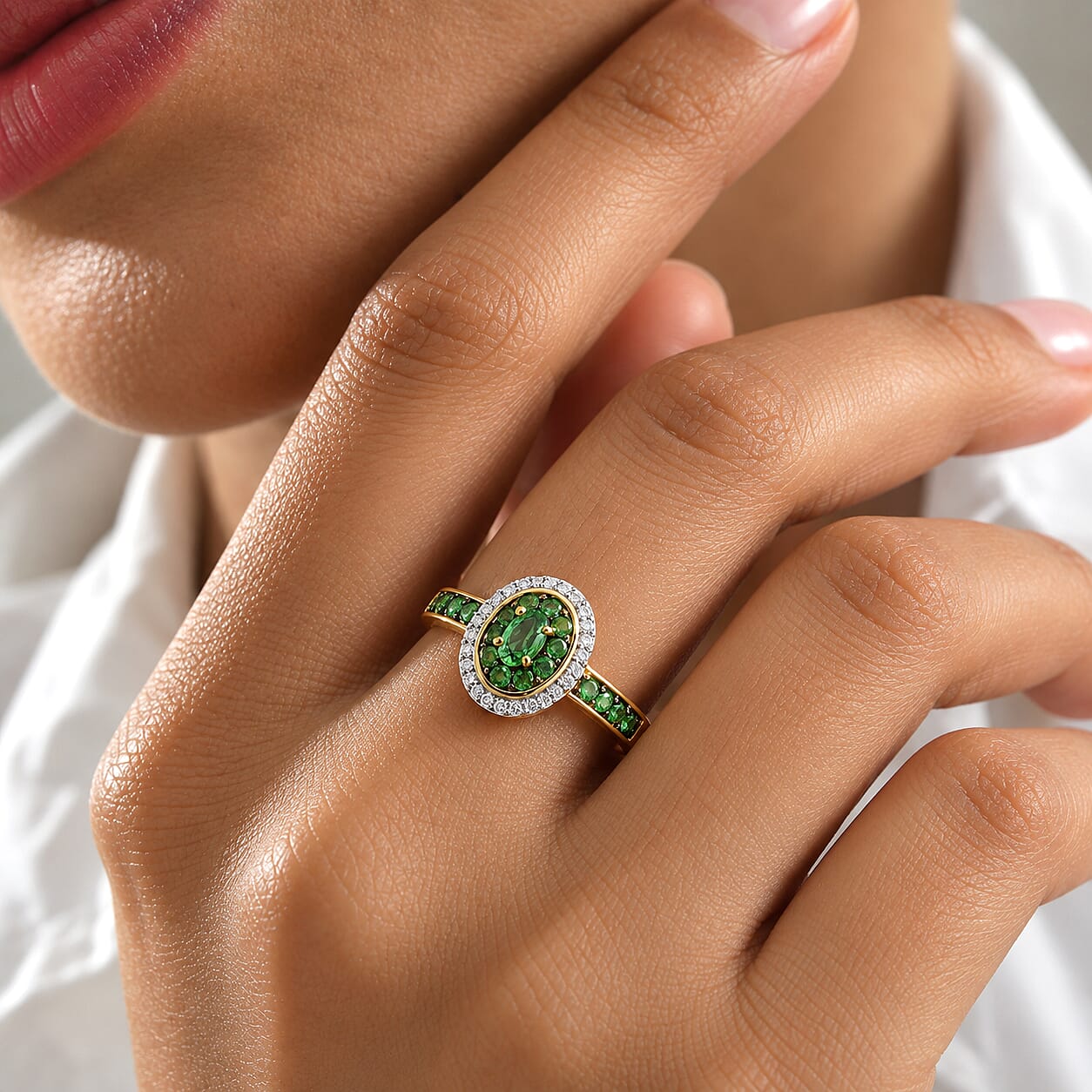 D'Joy Premium Tsavorite Garnet and Moissanite 0.80 ctw Meadow Bloom Ring in 18K Vermeil Yellow Gold Over Sterling Silver (Size 7.0)