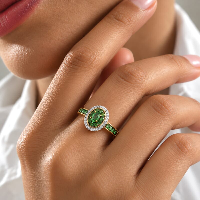 D'Joy Premium Tsavorite Garnet and Moissanite 0.80 ctw Meadow Bloom Ring in 18K Vermeil Yellow Gold Over Sterling Silver (Size 7.0)