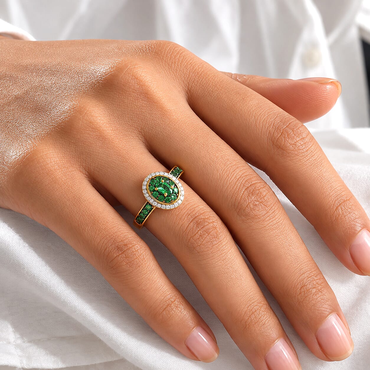D'Joy Premium Tsavorite Garnet and Moissanite 0.80 ctw Meadow Bloom Ring in 18K Vermeil Yellow Gold Over Sterling Silver (Size 7.0)