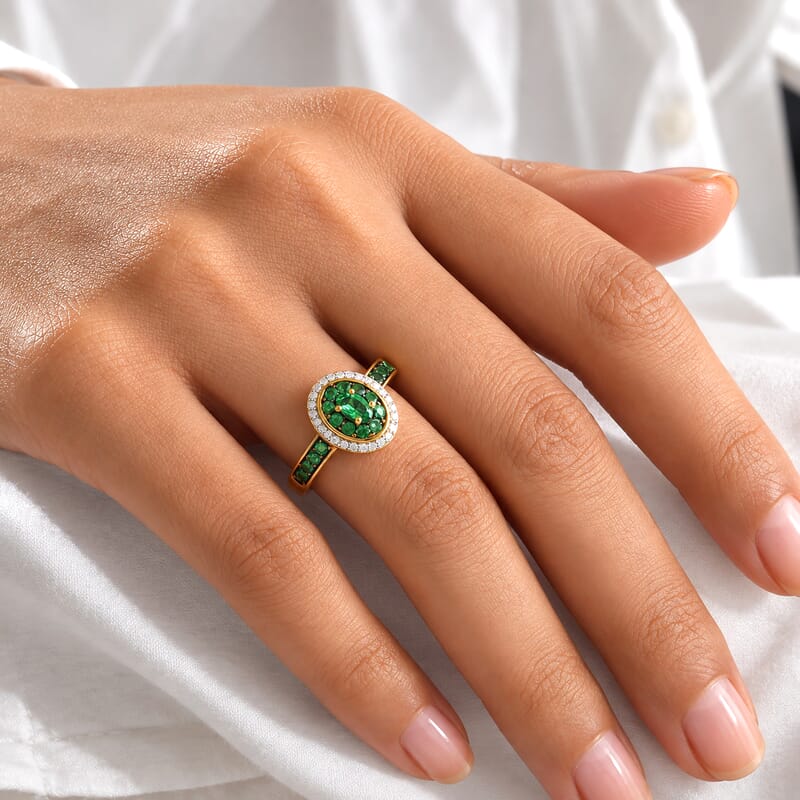 D'Joy Premium Tsavorite Garnet and Moissanite 0.80 ctw Meadow Bloom Ring in 18K Vermeil Yellow Gold Over Sterling Silver (Size 7.0)