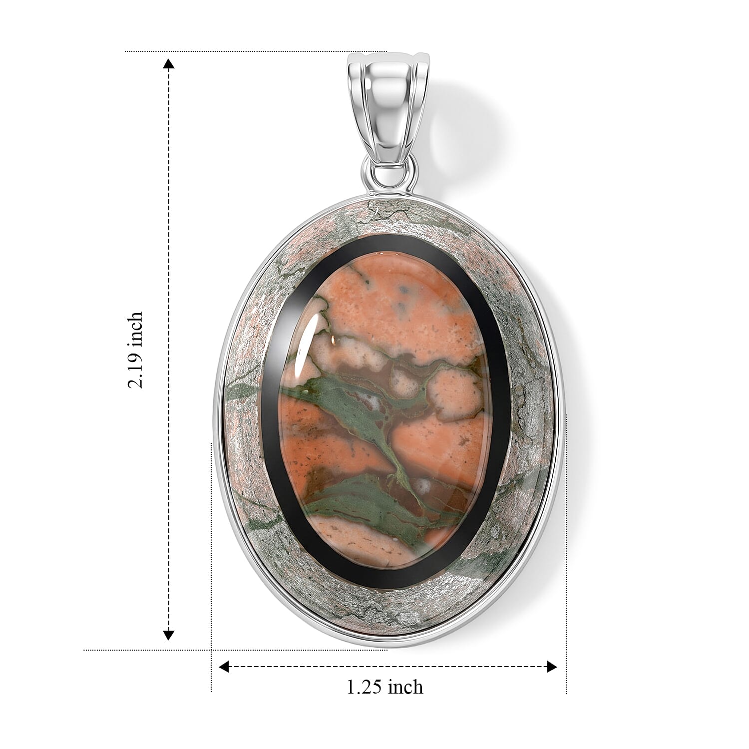 Red Zebra Jasper, Black Agate and Picasso Jasper 70.00 ctw Oval Lace Pendant without Chain in Stainless Steel