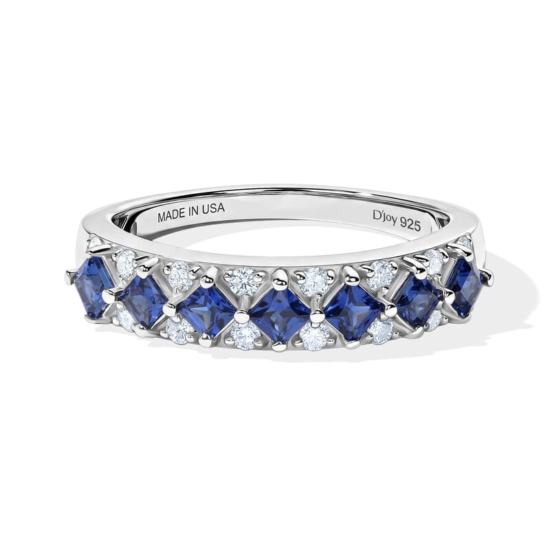 Certified and Appraised D'Joy AAA Ceylon Blue Sapphire and Moissanite 1.00 ctw Ring in Rhodium Over Sterling Silver (Size 6.0)