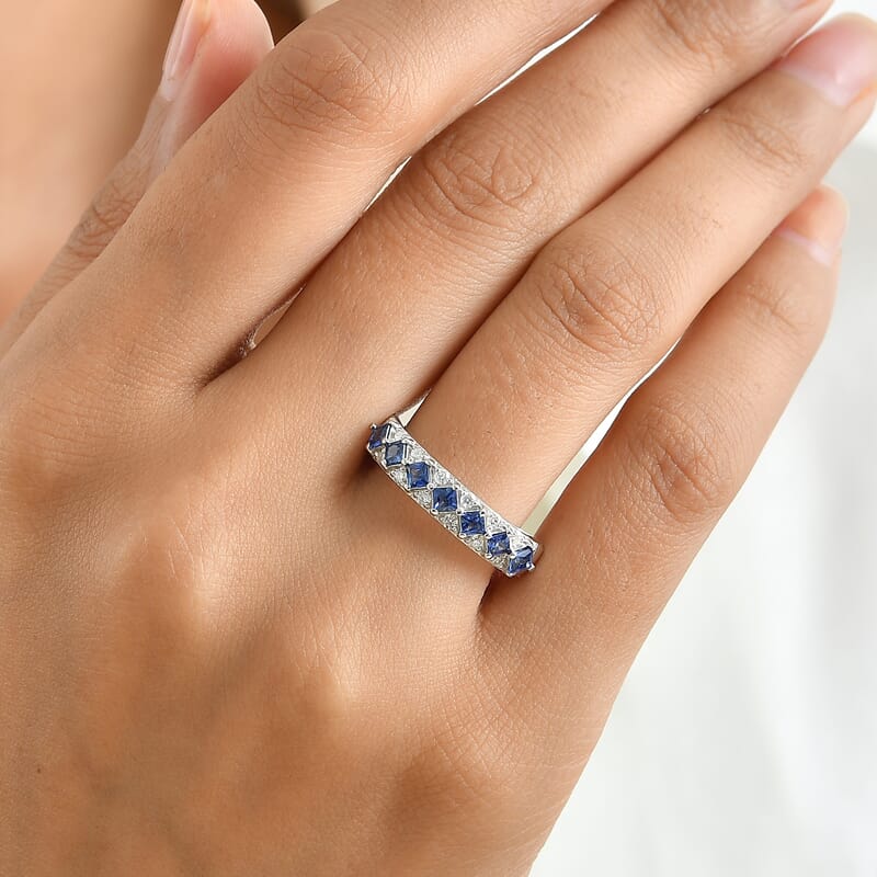 Certified and Appraised D'Joy AAA Ceylon Blue Sapphire and Moissanite 1.00 ctw Ring in Rhodium Over Sterling Silver (Size 6.0)