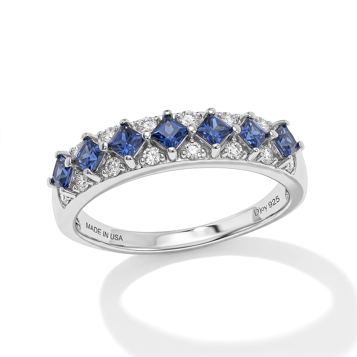 Certified and Appraised D'Joy AAA Ceylon Blue Sapphire and Moissanite 1.00 ctw Ring in Rhodium Over Sterling Silver (Size 6.0)