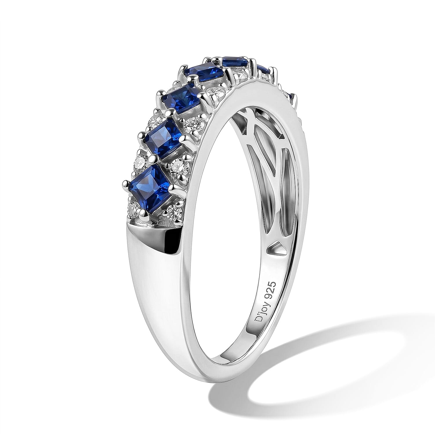 Certified and Appraised D'Joy AAA Ceylon Blue Sapphire and Moissanite 1.00 ctw Ring in Rhodium Over Sterling Silver (Size 6.0)