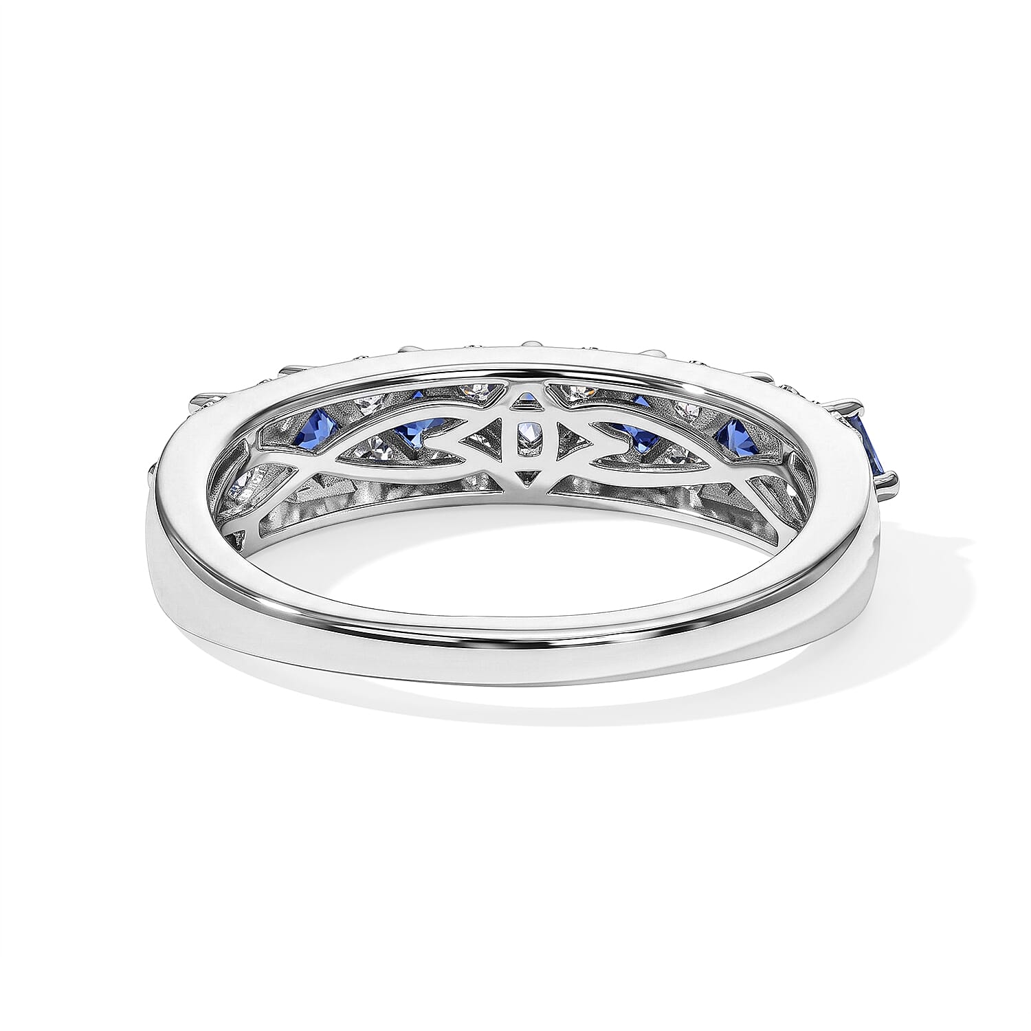 Certified and Appraised D'Joy AAA Ceylon Blue Sapphire and Moissanite 1.00 ctw Ring in Rhodium Over Sterling Silver (Size 6.0)