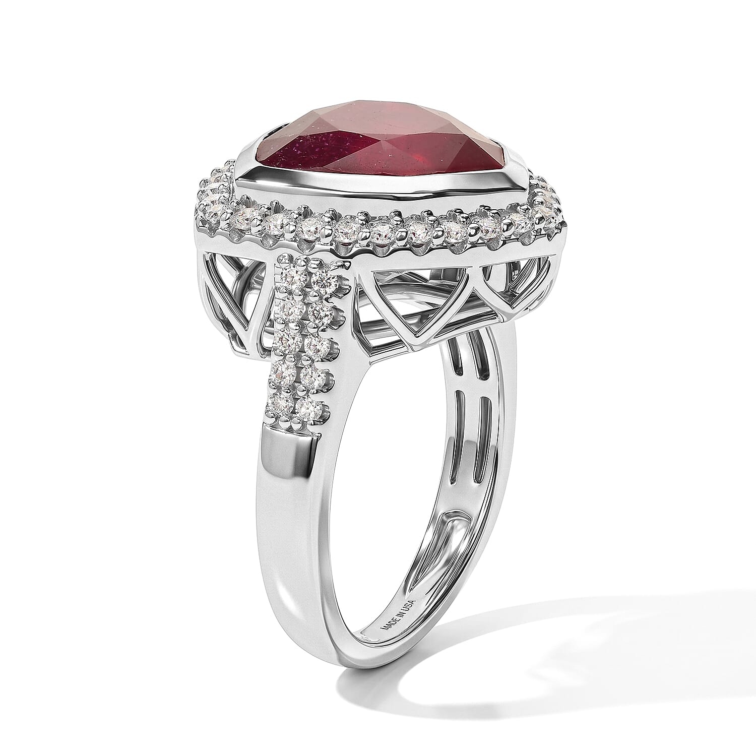 Certified and Appraised D'Joy Premium Niassa Ruby (FF) and Moissanite 8.70 ctw Ring in Rhodium Over Sterling Silver (Size 6.0)