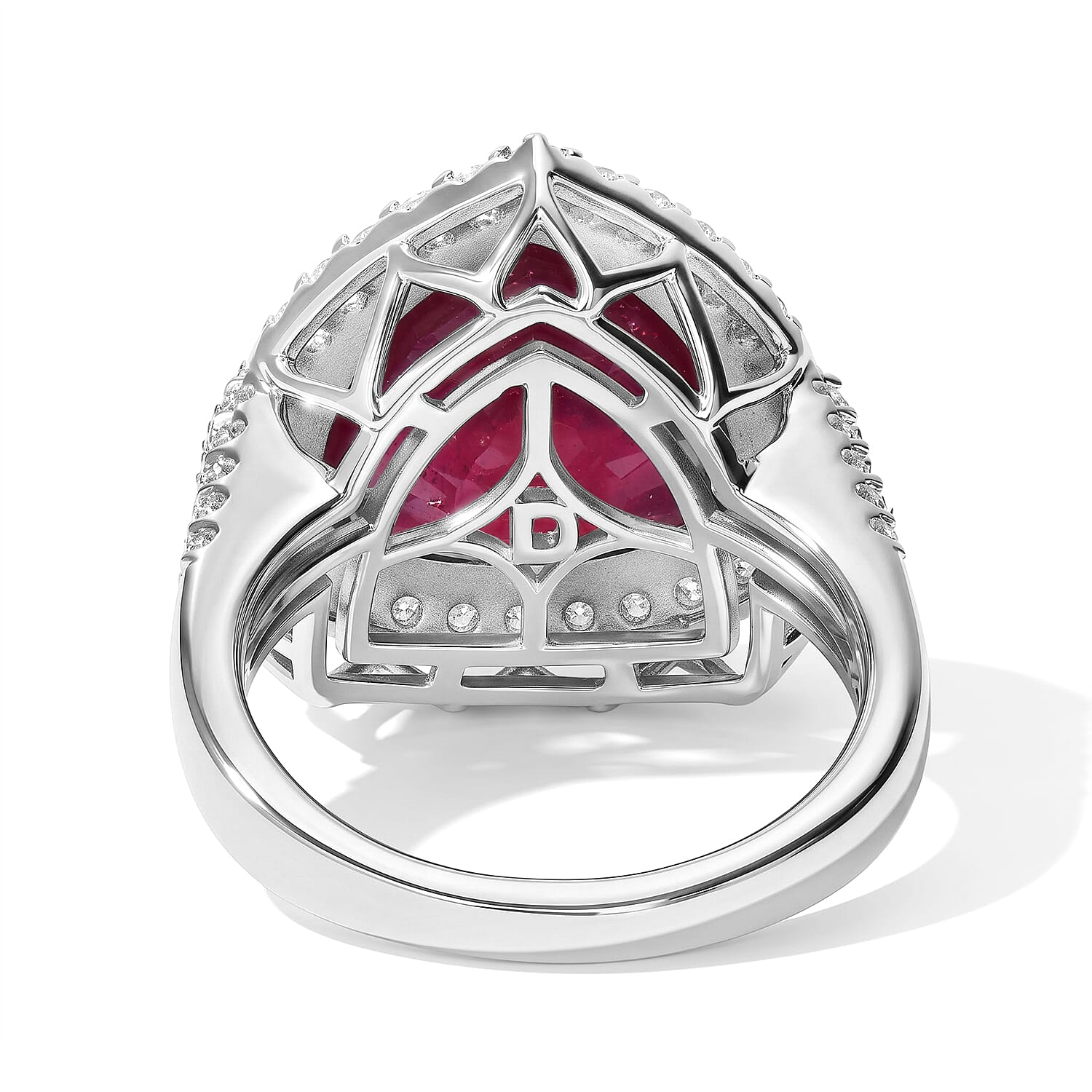 Certified and Appraised D'Joy Premium Niassa Ruby (FF) and Moissanite 8.70 ctw Ring in Rhodium Over Sterling Silver (Size 6.0)