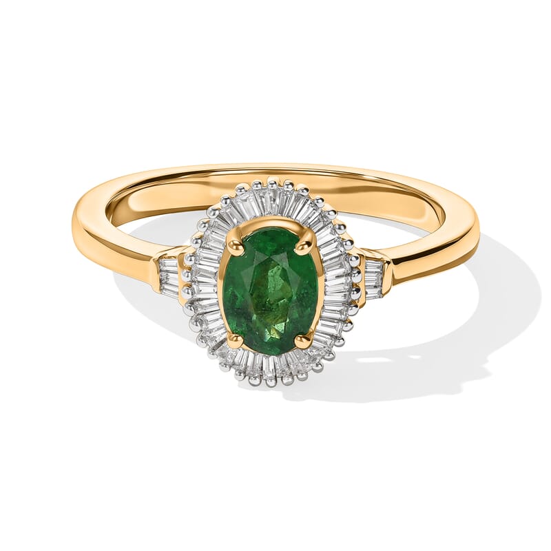 Luxoro AAA Tsavorite Garnet and Diamond I2 1.10 ctw Garden Halo Ring in 10K Yellow Gold (Size 6.0)