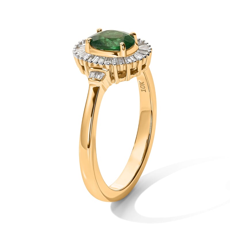 Luxoro AAA Tsavorite Garnet and Diamond I2 1.10 ctw Garden Halo Ring in 10K Yellow Gold (Size 6.0)