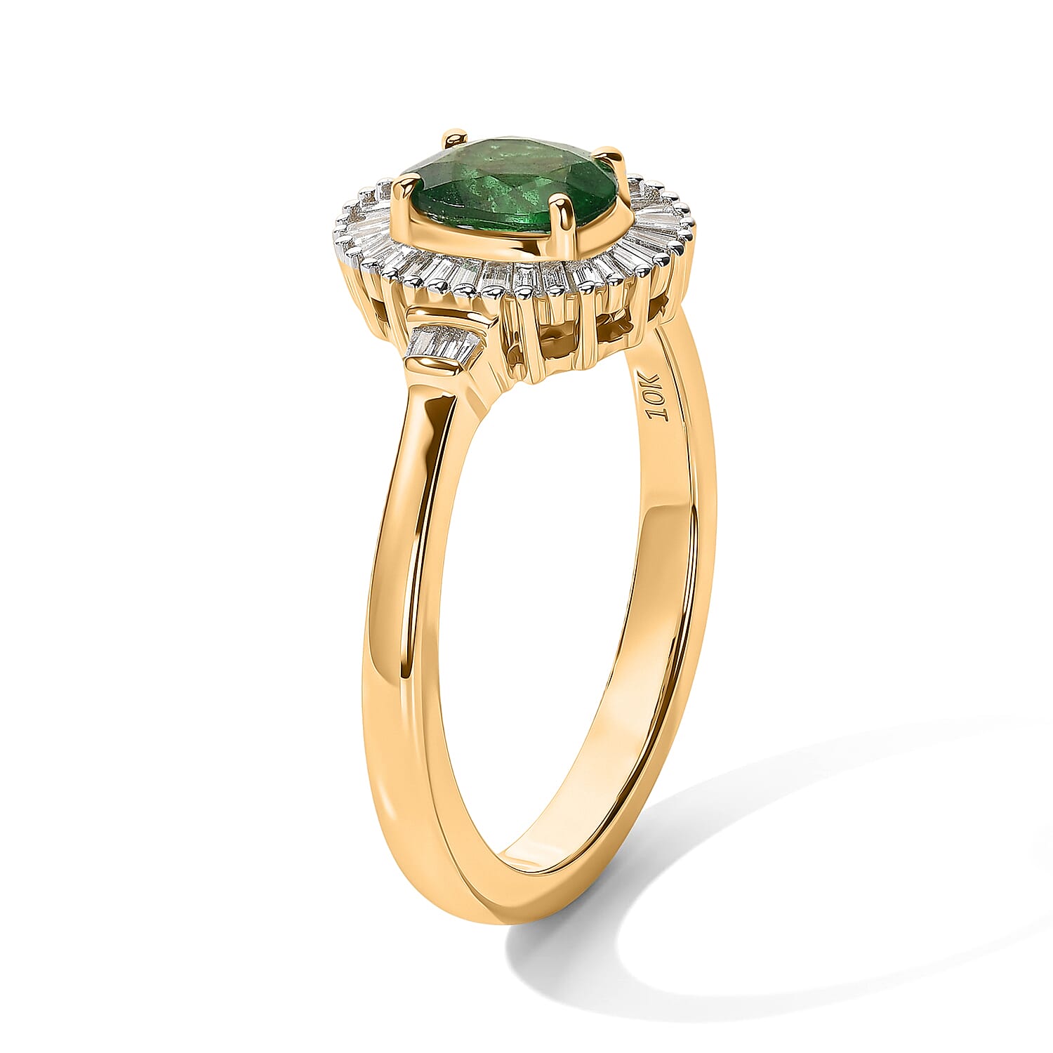 Luxoro AAA Tsavorite Garnet and Diamond I2 1.10 ctw Garden Halo Ring in 10K Yellow Gold (Size 9.0)