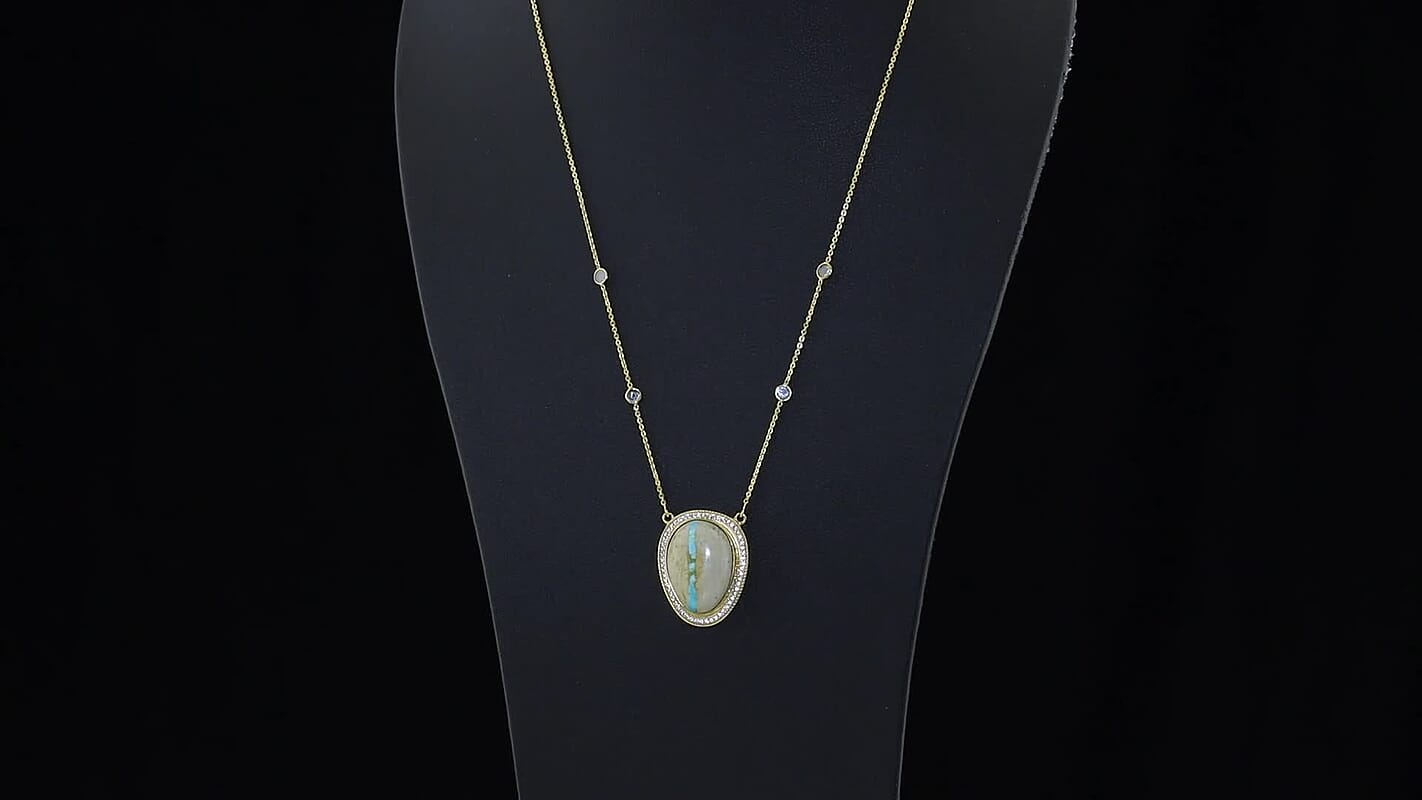 D''Joy Rachel Roy Premium Royston Ribbon Turquoise and Multi Gemstone 17.75 ctw Necklace in 18K Vermeil Yellow Gold Over Sterling Silver 18 Inches