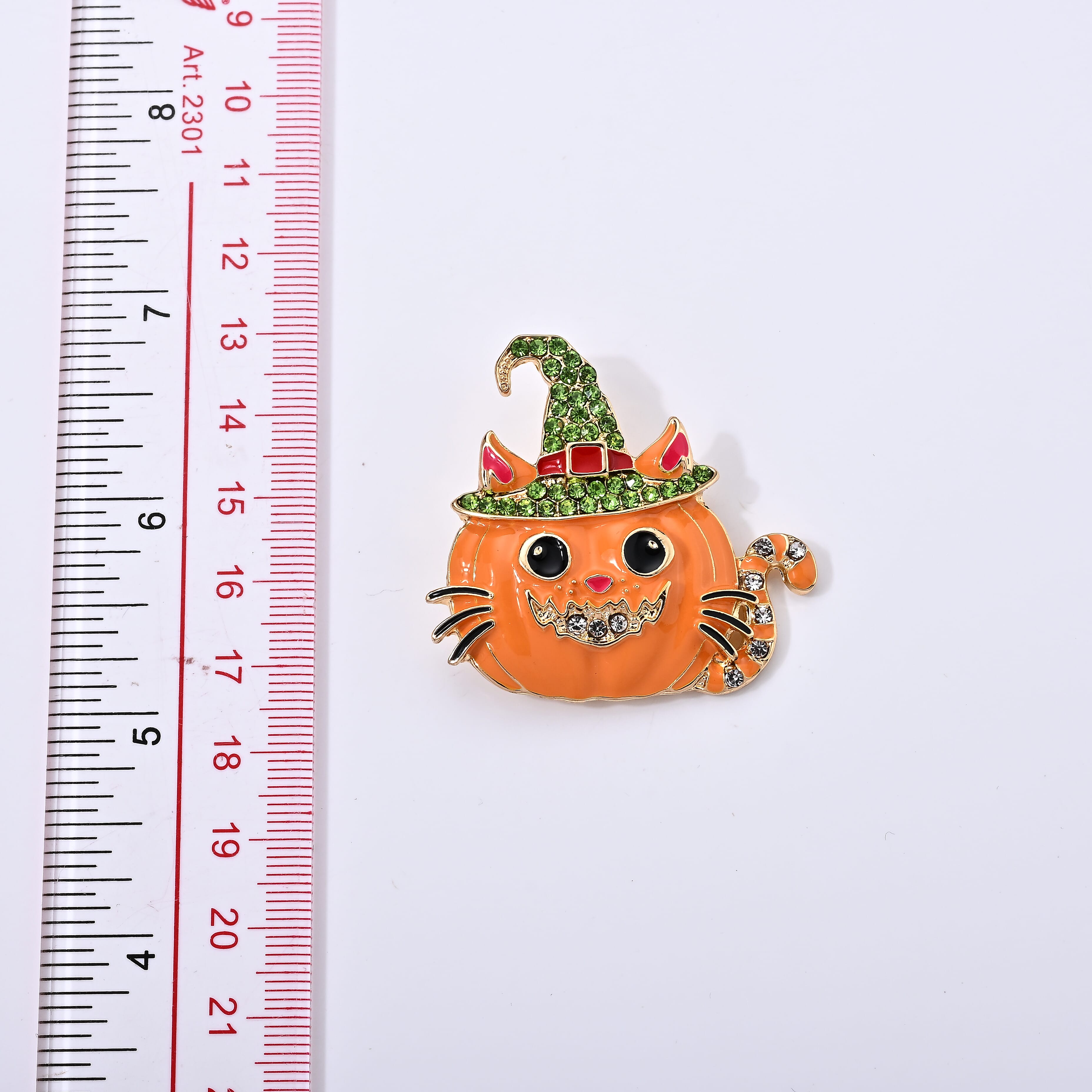 Green Austrian Crystal Pumpkin Enameled Brooch