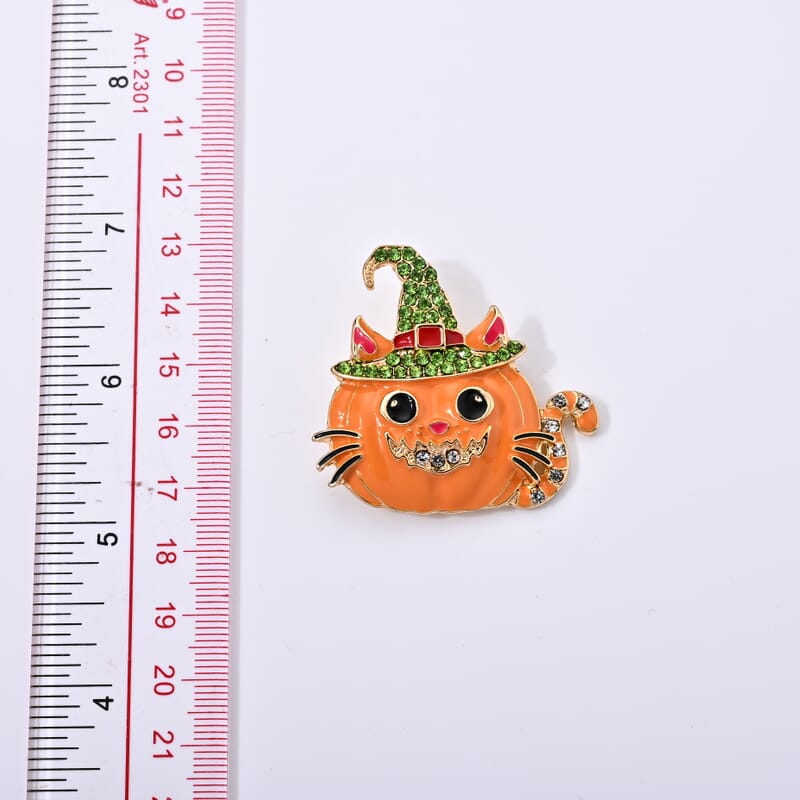 Green Austrian Crystal Pumpkin Enameled Brooch