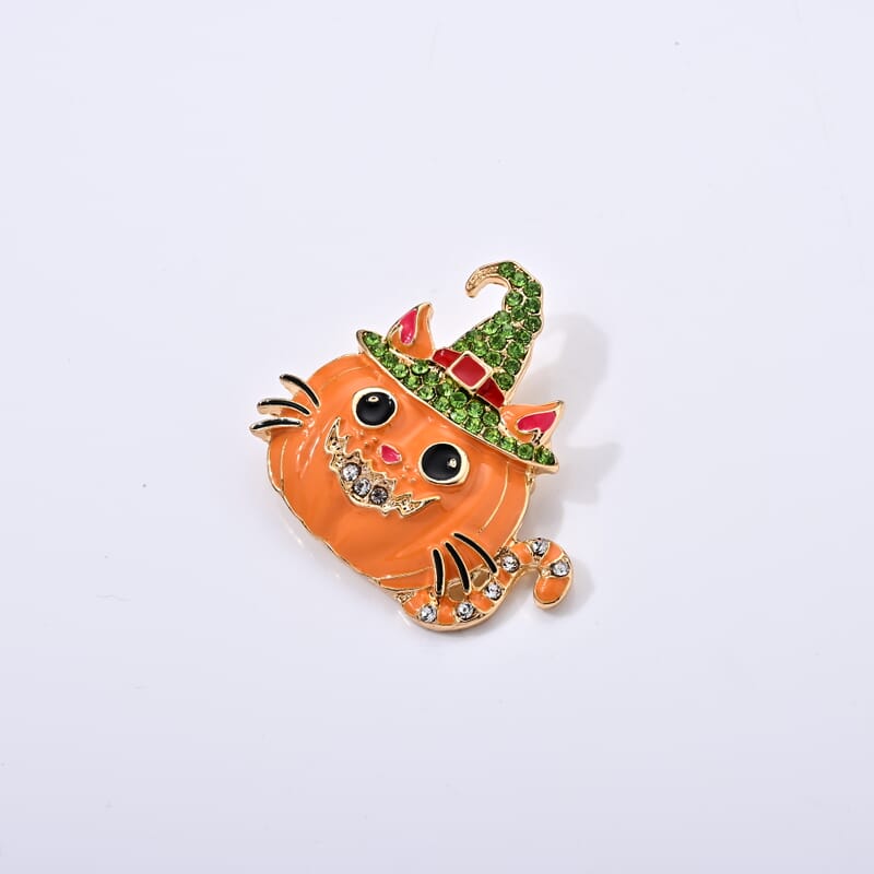Green Austrian Crystal Pumpkin Enameled Brooch