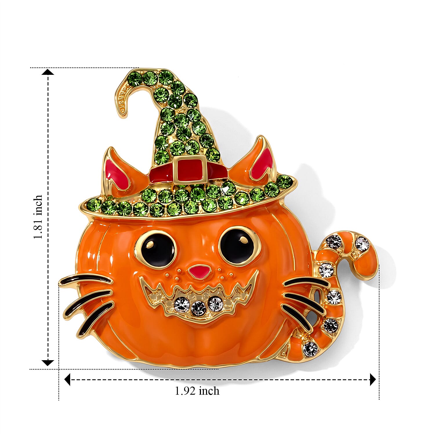 Green Austrian Crystal Pumpkin Enameled Brooch