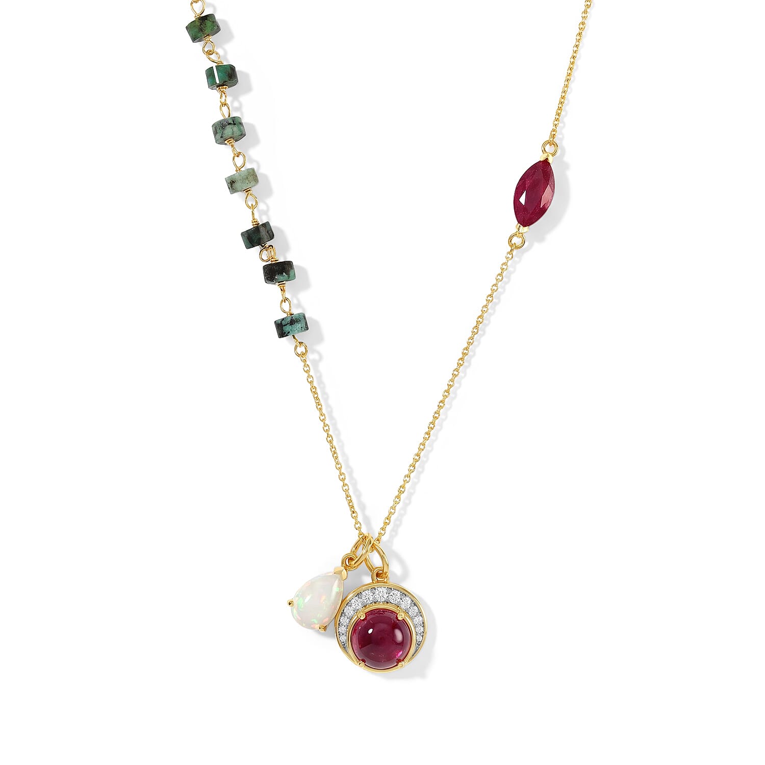 Rachel Roy Premium Niassa Ruby (FF) and Multi Gemstone 13.10 ctw Necklace in 18K Vermeil Yellow Gold Over Sterling Silver 18 Inches