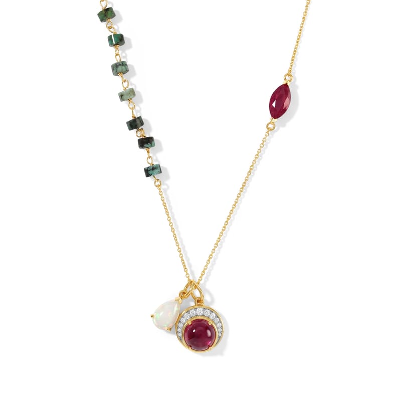 Rachel Roy Premium Niassa Ruby (FF) and Multi Gemstone 13.10 ctw Necklace in 18K Vermeil Yellow Gold Over Sterling Silver 18 Inches