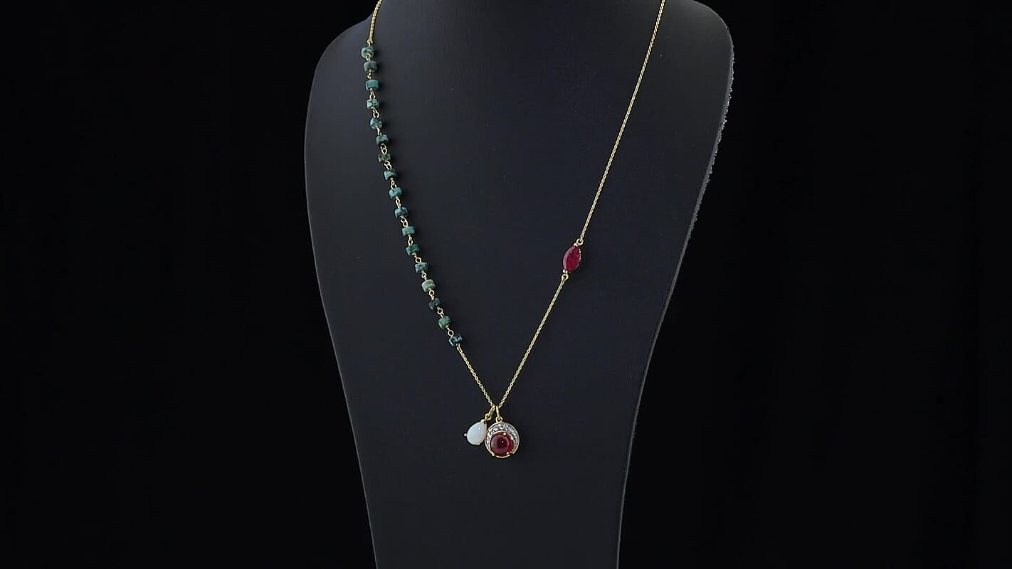Rachel Roy Premium Niassa Ruby (FF) and Multi Gemstone 13.10 ctw Necklace in 18K Vermeil Yellow Gold Over Sterling Silver 18 Inches