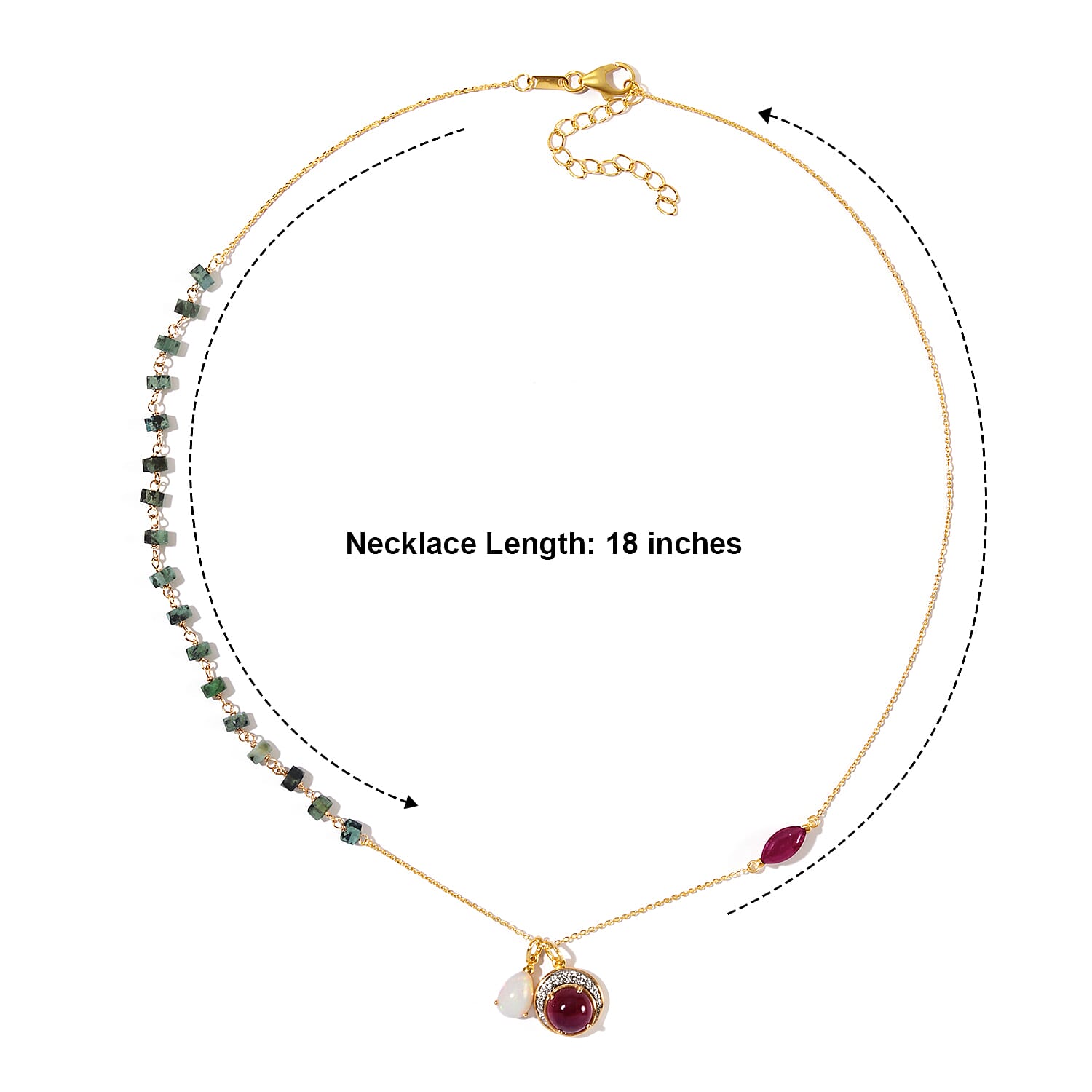 Rachel Roy Premium Niassa Ruby (FF) and Multi Gemstone 13.10 ctw Necklace in 18K Vermeil Yellow Gold Over Sterling Silver 18 Inches