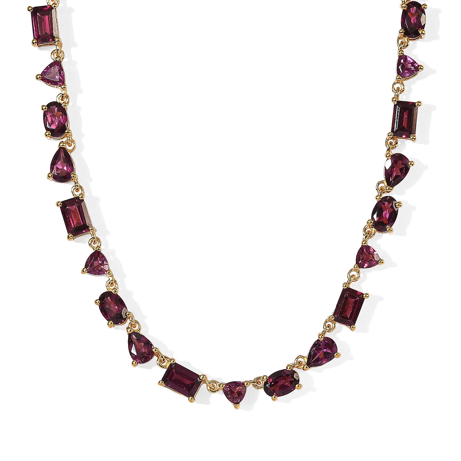 Rachel Roy Premium Orissa Rhodolite Garnet 26.30 ctw Line Necklace in 18K Vermeil Yellow Gold Over Sterling Silver 16 Inches
