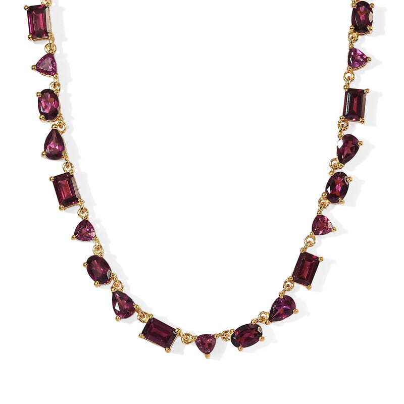 Rachel Roy Premium Orissa Rhodolite Garnet 26.30 ctw Line Necklace in 18K Vermeil Yellow Gold Over Sterling Silver 16 Inches