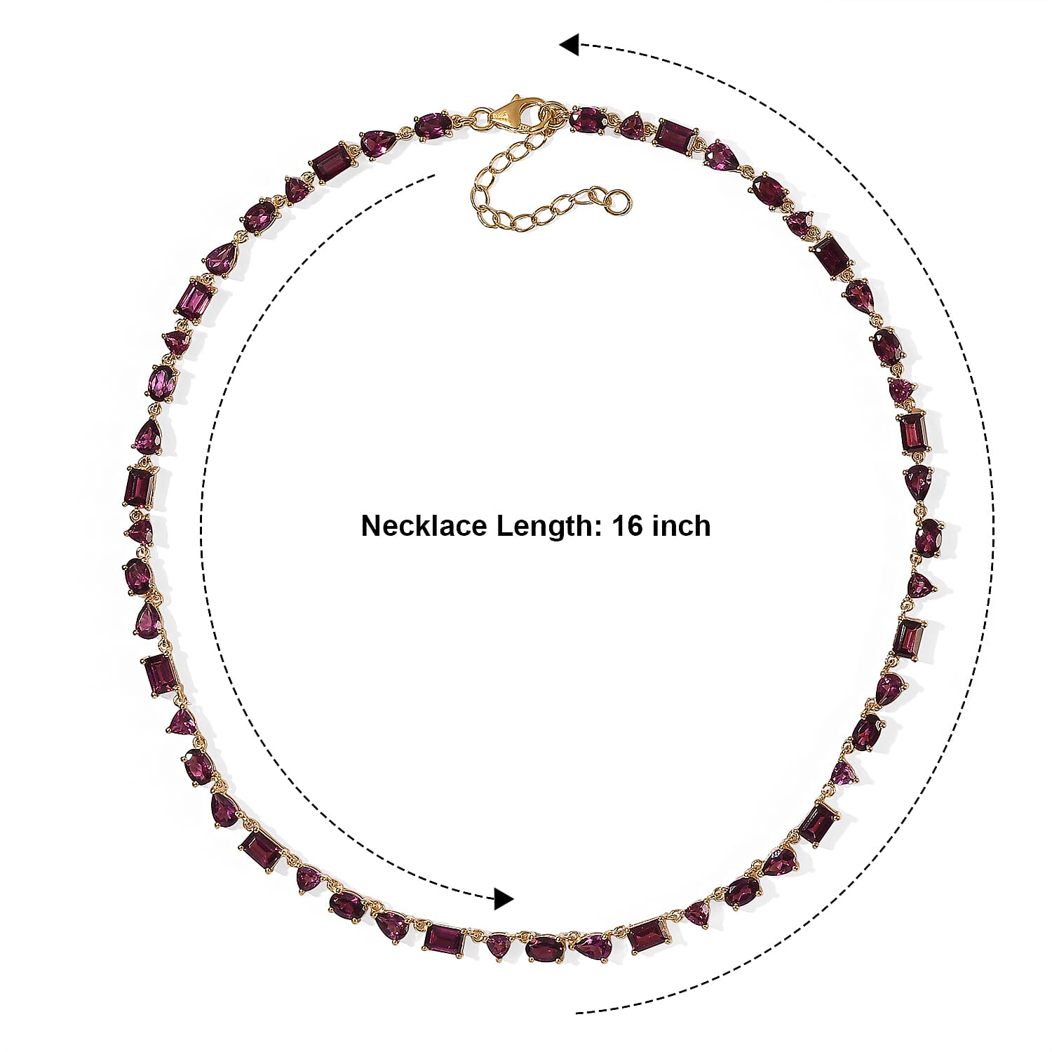 Rachel Roy Premium Orissa Rhodolite Garnet 26.30 ctw Line Necklace in 18K Vermeil Yellow Gold Over Sterling Silver 16 Inches