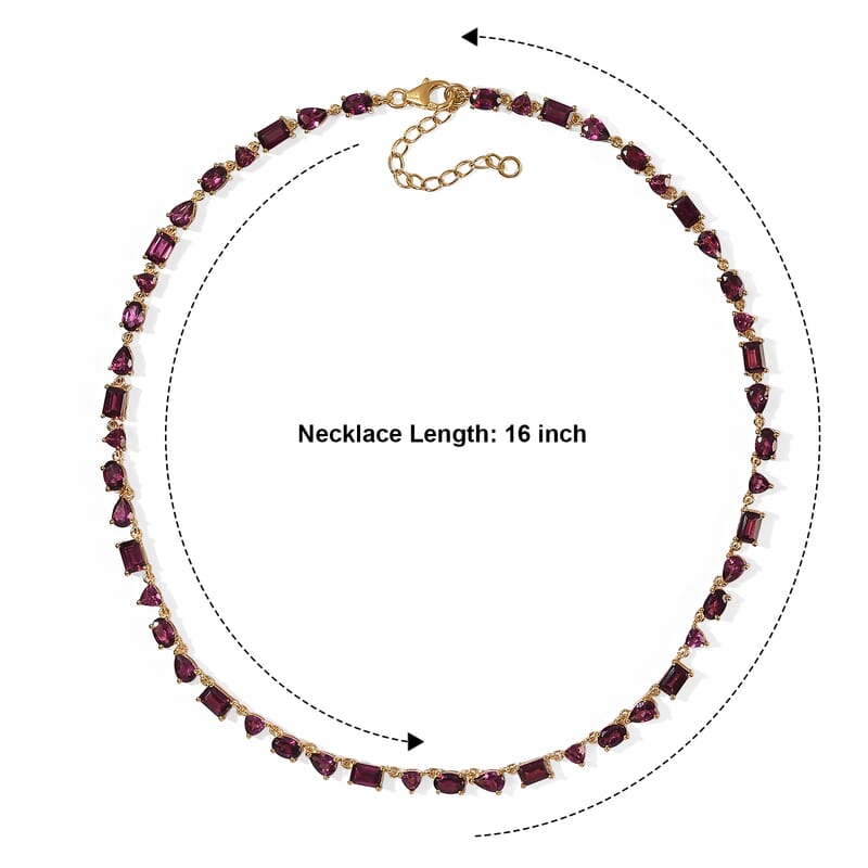 Rachel Roy Premium Orissa Rhodolite Garnet 26.30 ctw Line Necklace in 18K Vermeil Yellow Gold Over Sterling Silver 16 Inches