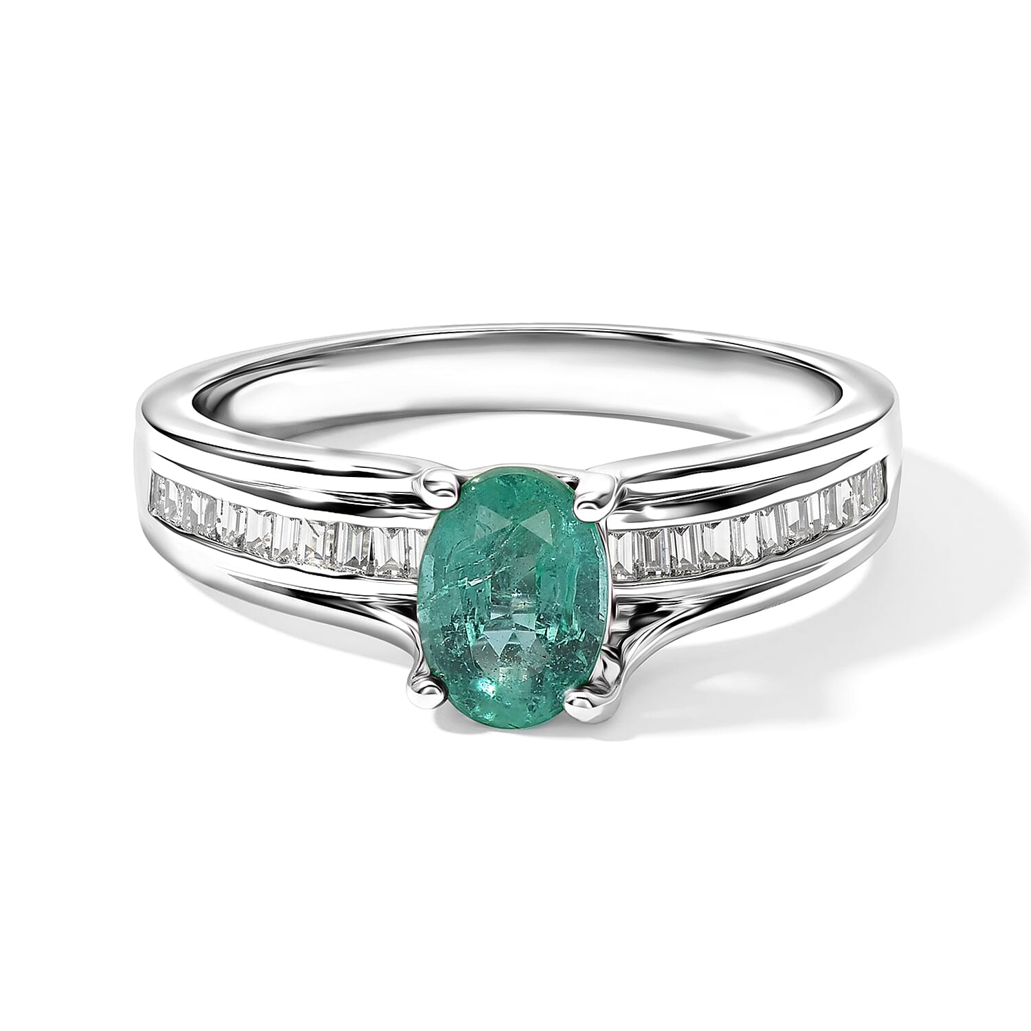 D'Joy Kagem Zambian Emerald and Diamond 0.90 ctw Classic Radiance Ring in Rhodium Over Sterling Silver (Size 7.0)