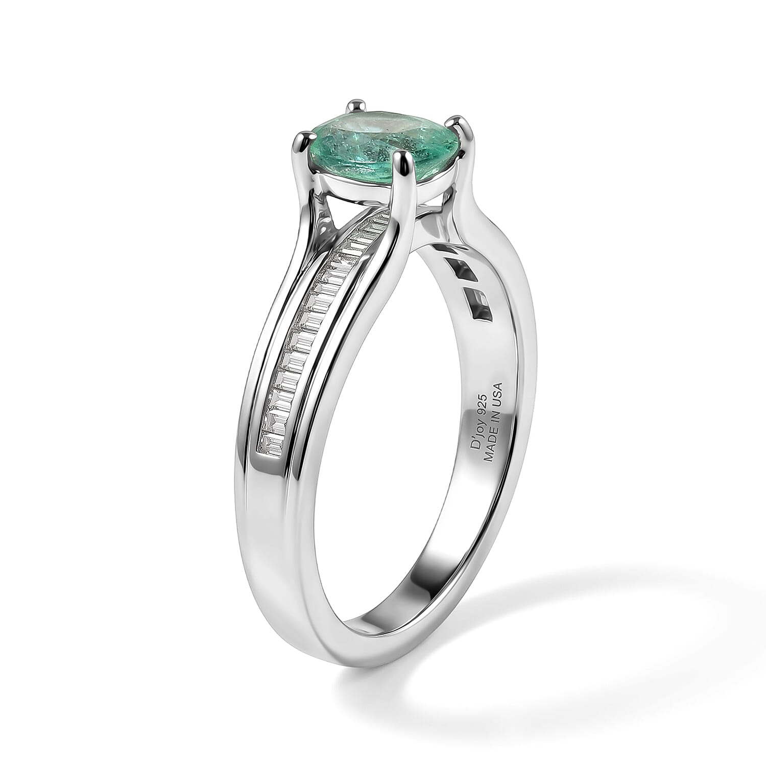 D'Joy Kagem Zambian Emerald and Diamond 0.90 ctw Classic Radiance Ring in Rhodium Over Sterling Silver (Size 7.0)