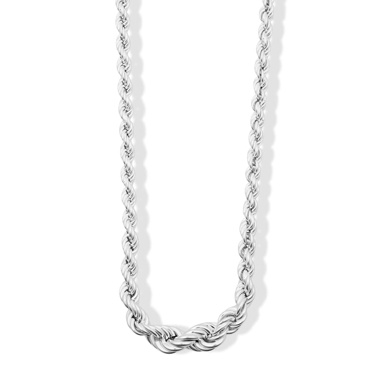 La Bella Italian Hollow Rope Graduated Chain Necklace in Sterling Silver (20-22 Inches) 22.40 Grams