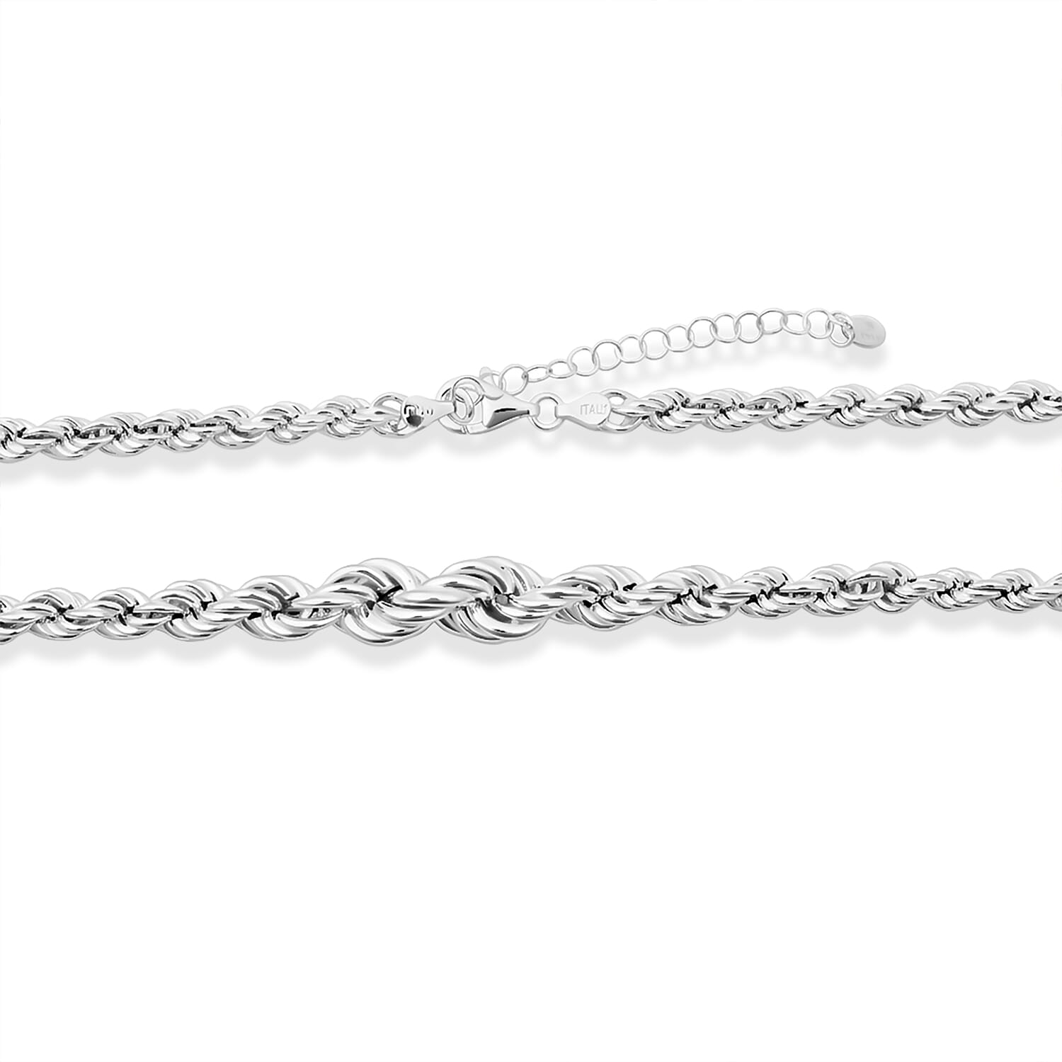 La Bella Italian Hollow Rope Graduated Chain Necklace in Sterling Silver (20-22 Inches) 22.40 Grams