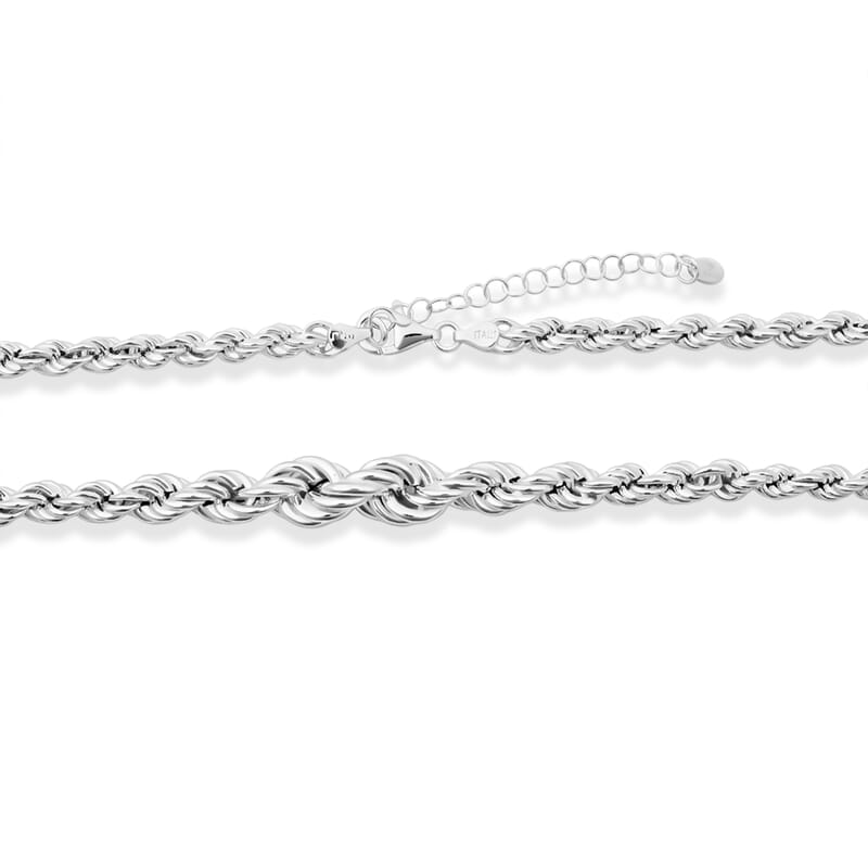 La Bella Italian Hollow Rope Graduated Chain Necklace in Sterling Silver (20-22 Inches) 22.40 Grams