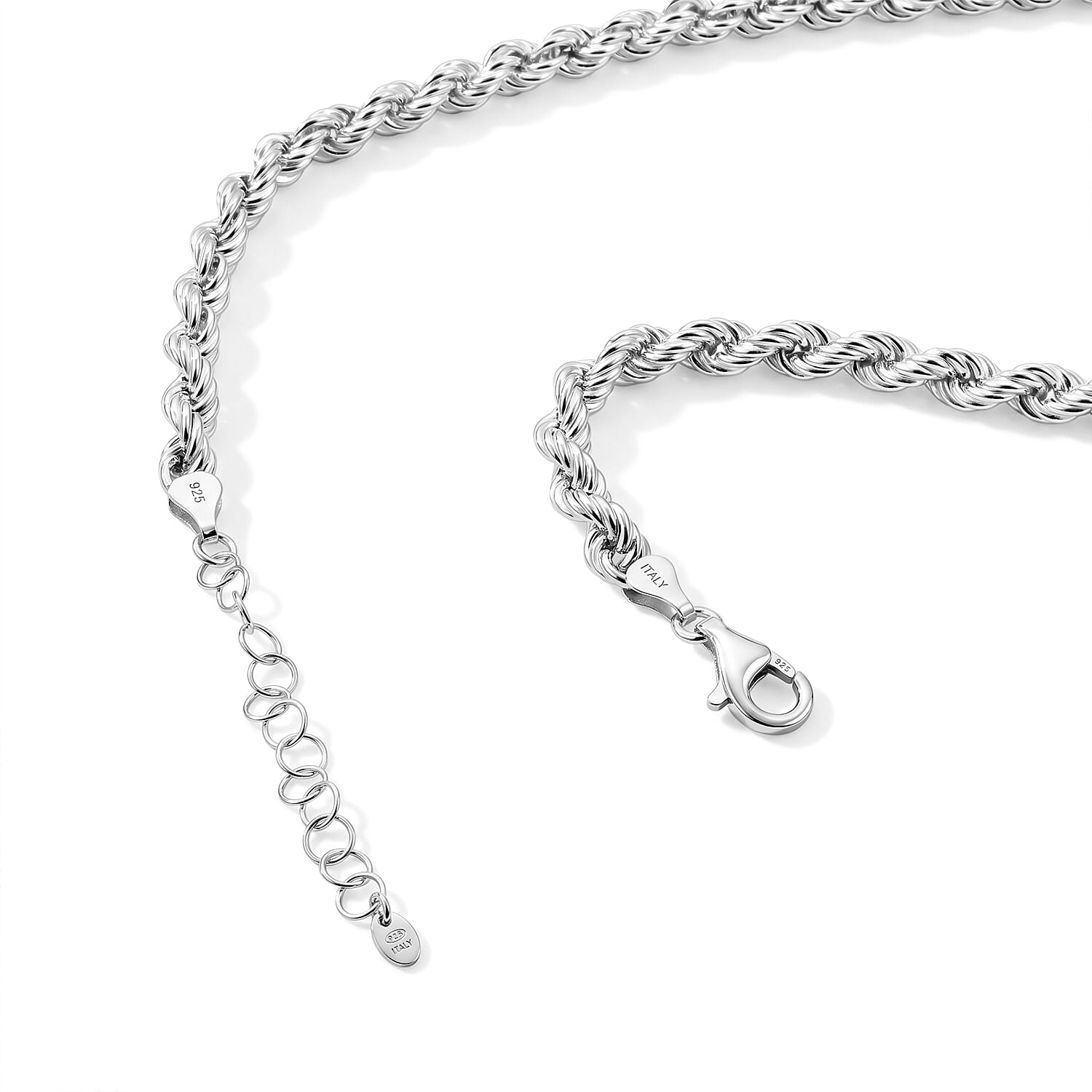 La Bella Italian Hollow Rope Chain Necklace in Sterling Silver (20-22 Inches) 31.34 Grams