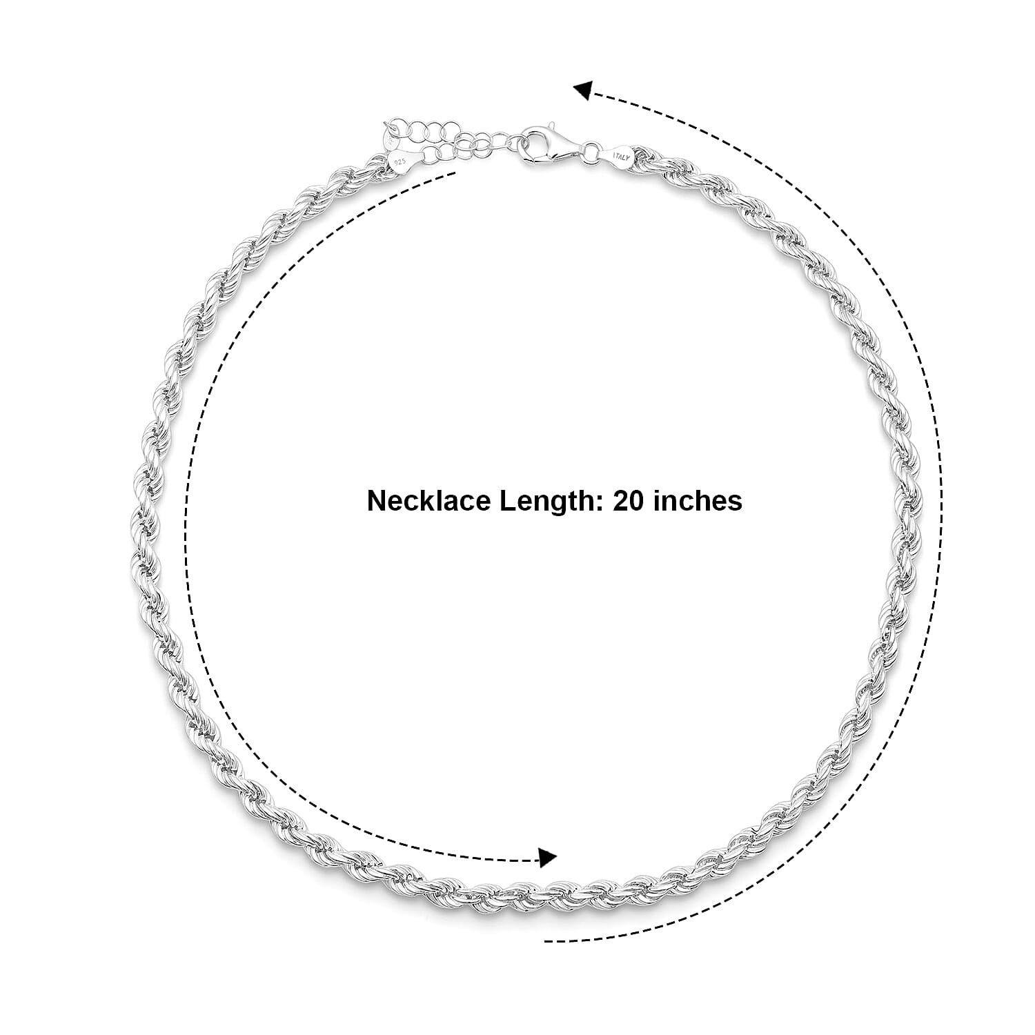 La Bella Italian Hollow Rope Chain Necklace in Sterling Silver (20-22 Inches) 31.34 Grams