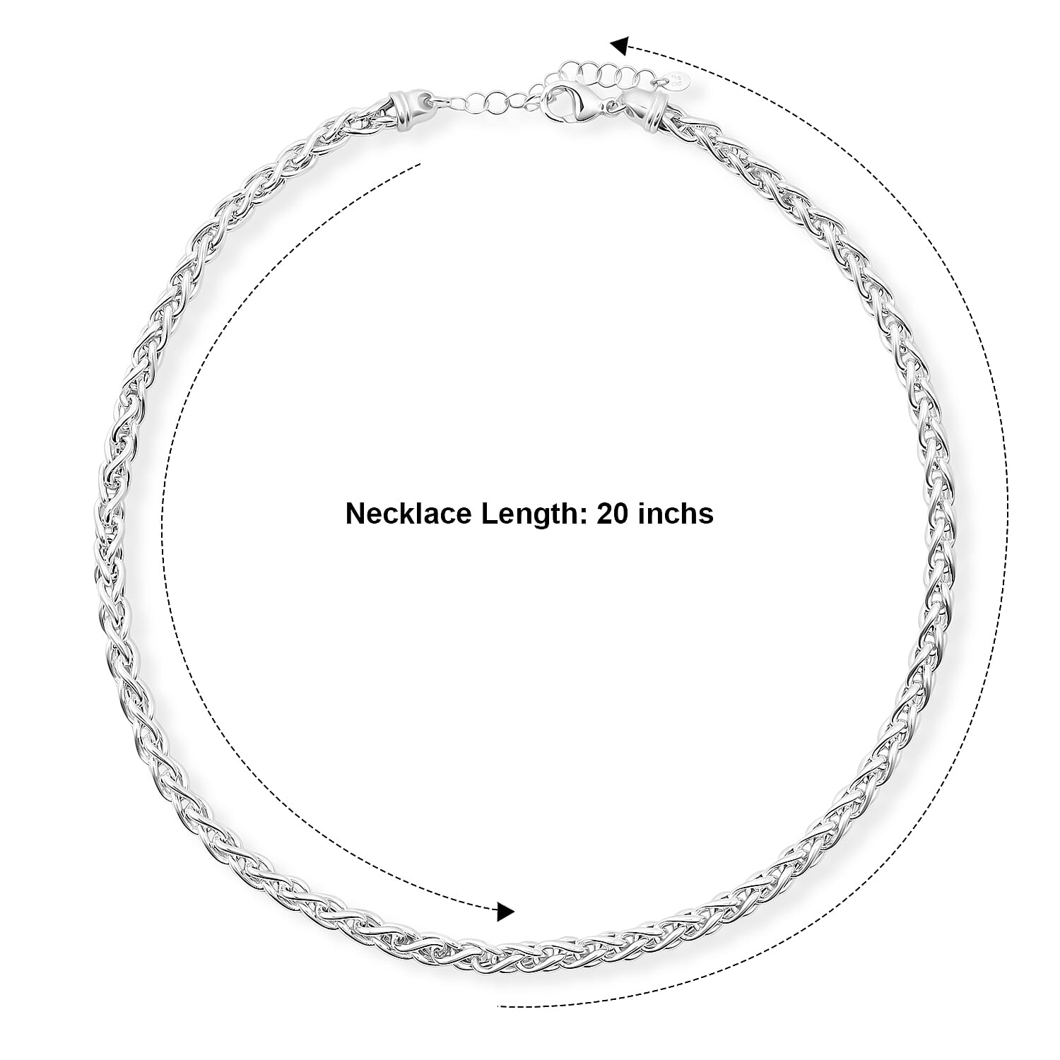 La Bella Italian Wheat Hollow Chain Necklace in Sterling Silver (20-22 Inches) 32.26 Grams