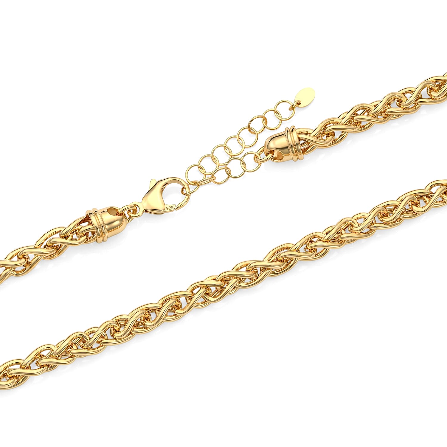 La Bella Italian Wheat Hollow Chain Necklace in 14K YG Over Sterling Silver (20-22 Inches) 32.08 Grams