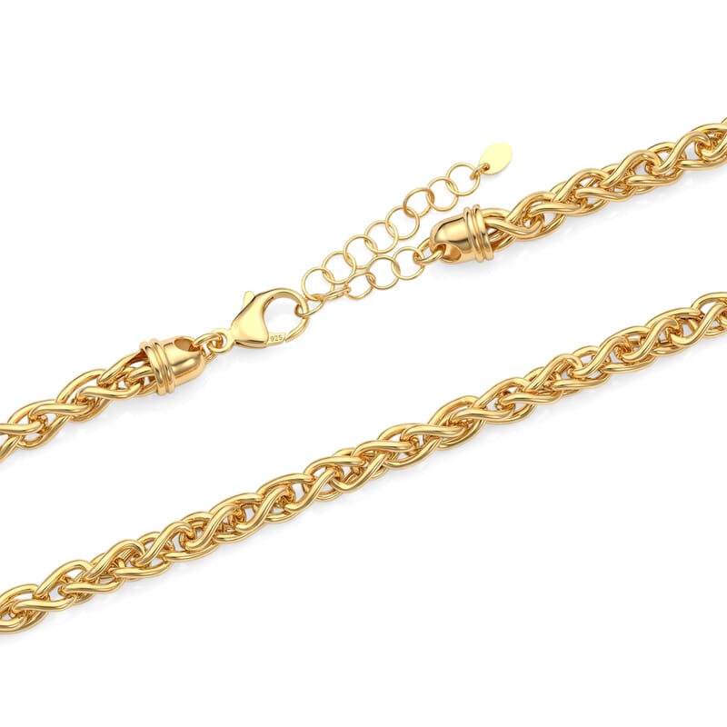 La Bella Italian Wheat Hollow Chain Necklace in 14K YG Over Sterling Silver (20-22 Inches) 32.08 Grams