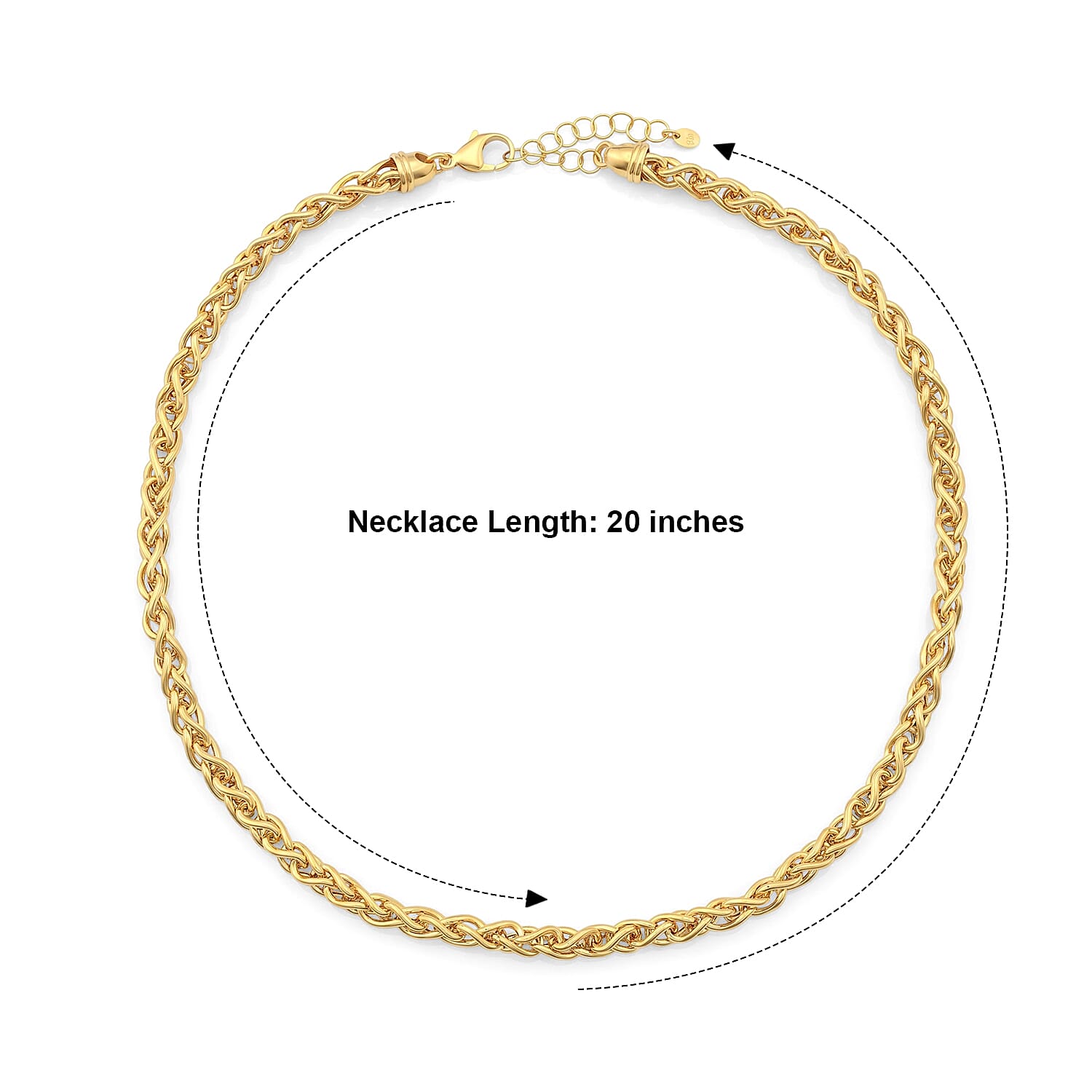 La Bella Italian Wheat Hollow Chain Necklace in 14K YG Over Sterling Silver (20-22 Inches) 32.08 Grams