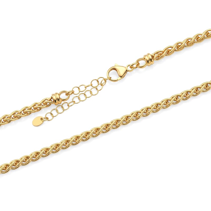 La Bella Italian Wheat Chain Necklace in 14K Yellow Gold Over Sterling Silver (20-22 Inches) 14.31 Grams