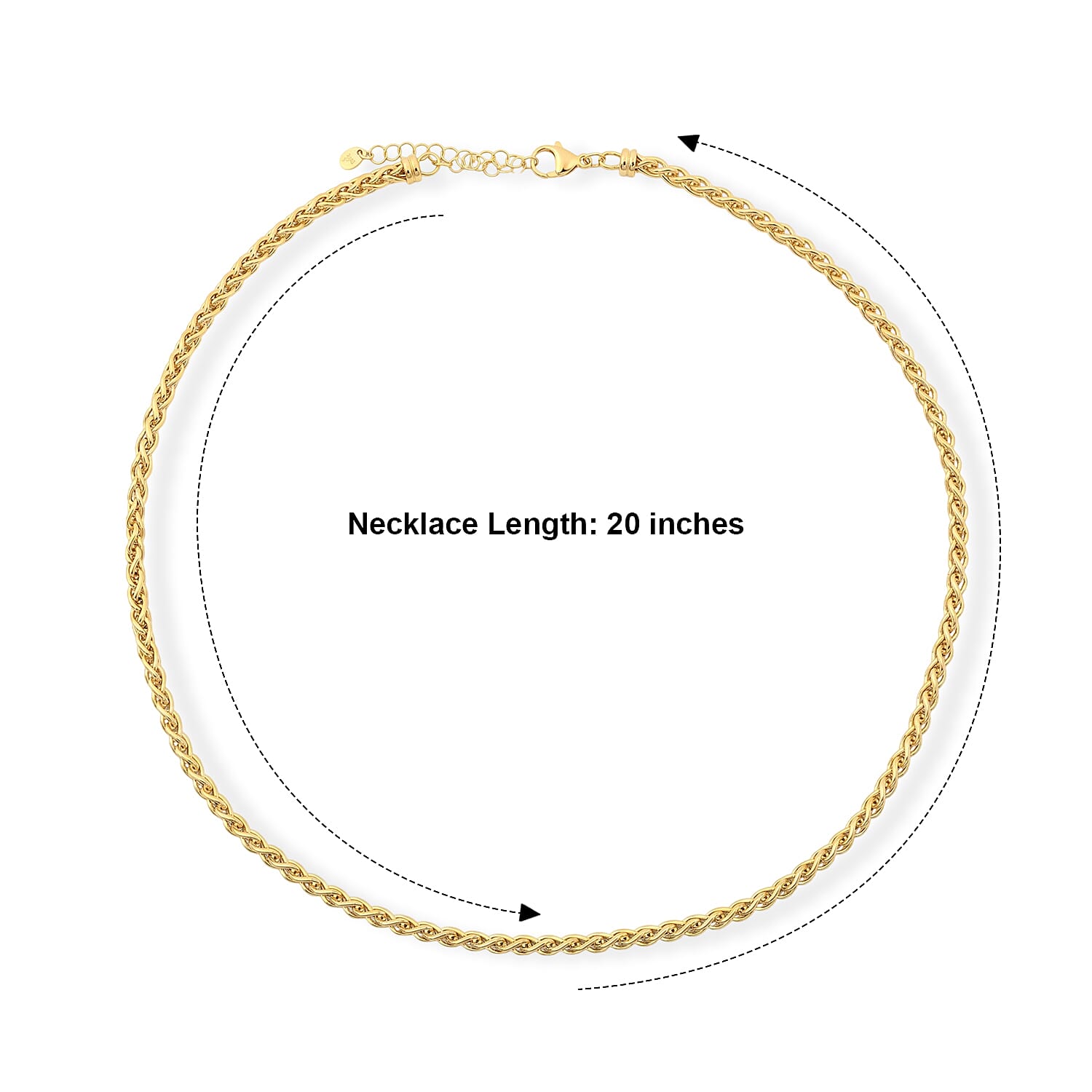 La Bella Italian Wheat Chain Necklace in 14K Yellow Gold Over Sterling Silver (20-22 Inches) 14.31 Grams