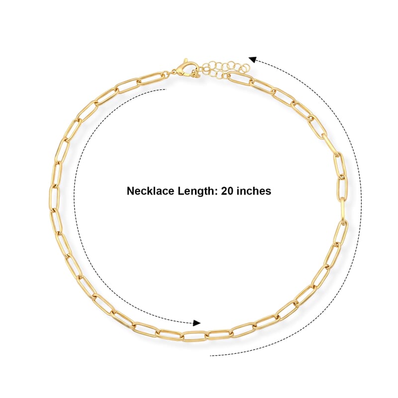 La Bella Italian Paperclip Hollow Chain Necklace in 14K Yellow Gold Over Sterling Silver (20-22 Inches) 17.75 Grams