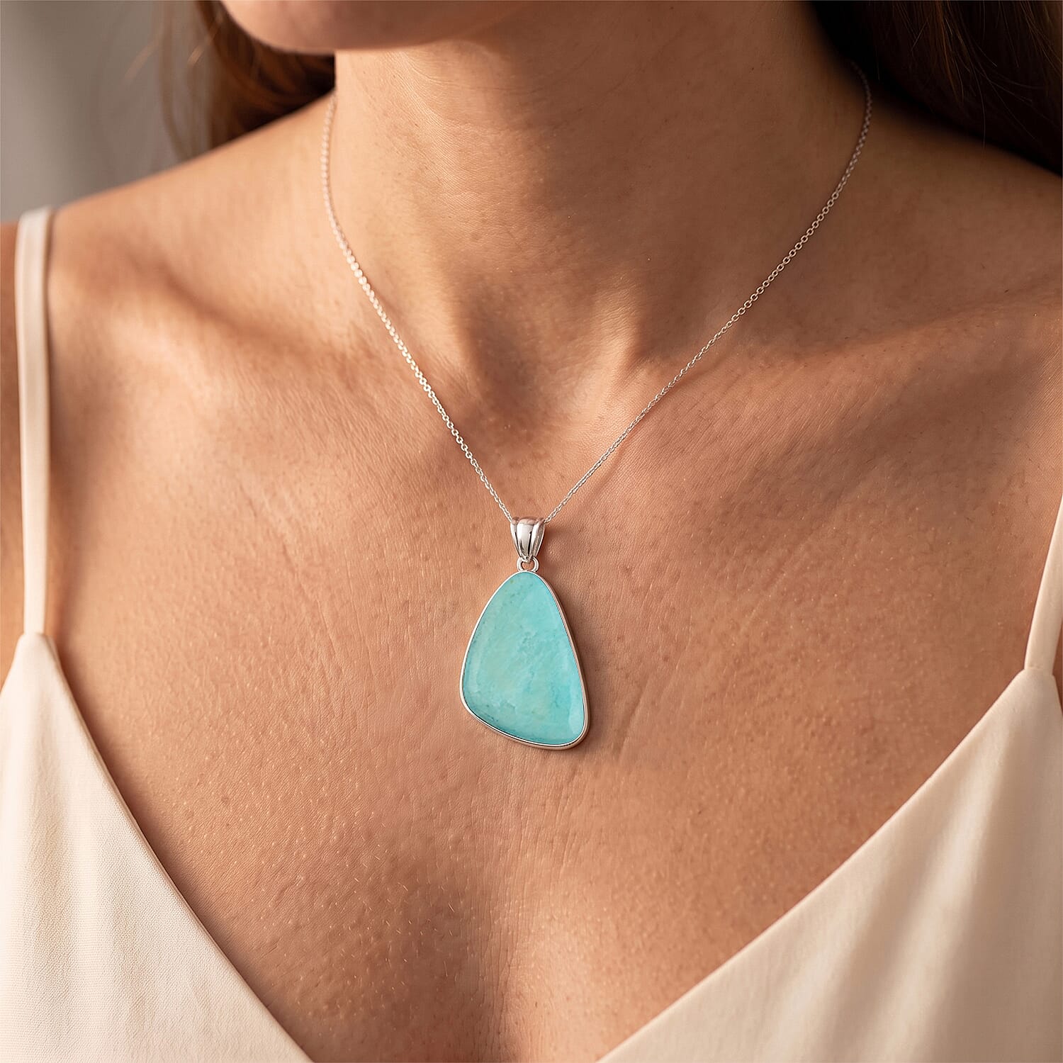 Aquamarine 75.00 ctw Freeform Pendant without Chain in Stainless Steel