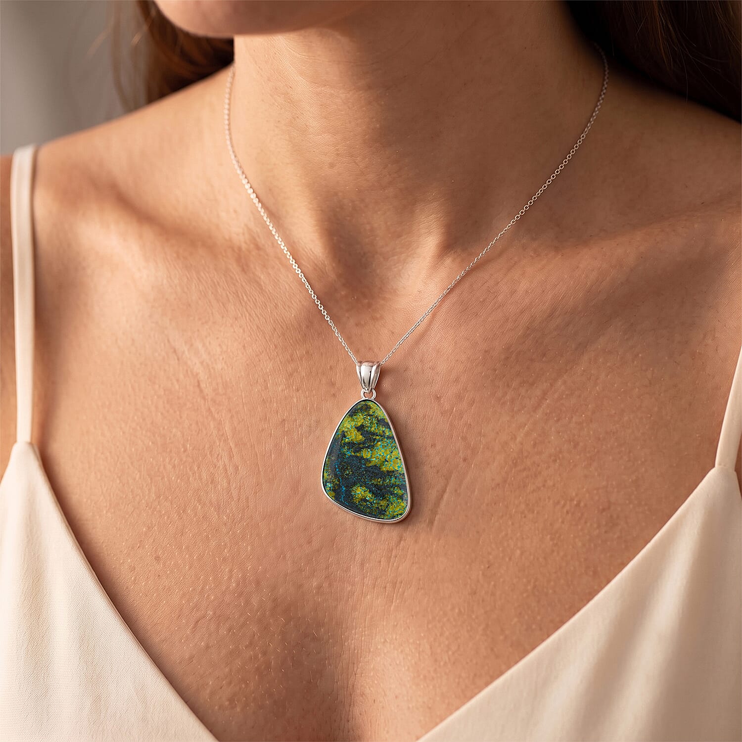 Azurite 75.00 ctw Freeform Pendant without Chain in Stainless Steel
