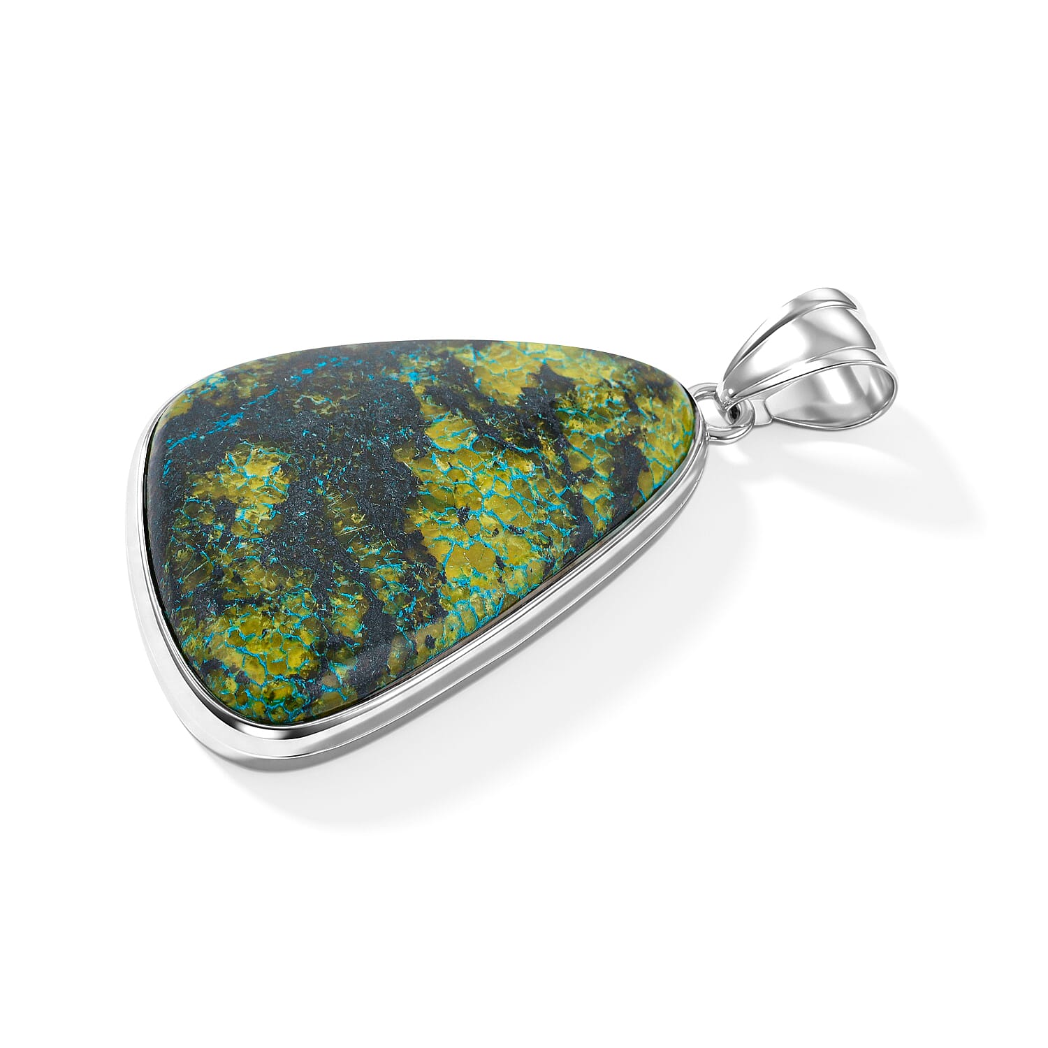 Azurite 75.00 ctw Freeform Pendant without Chain in Stainless Steel