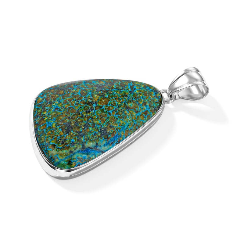 Azurite 75.00 ctw Freeform Pendant without Chain in Stainless Steel