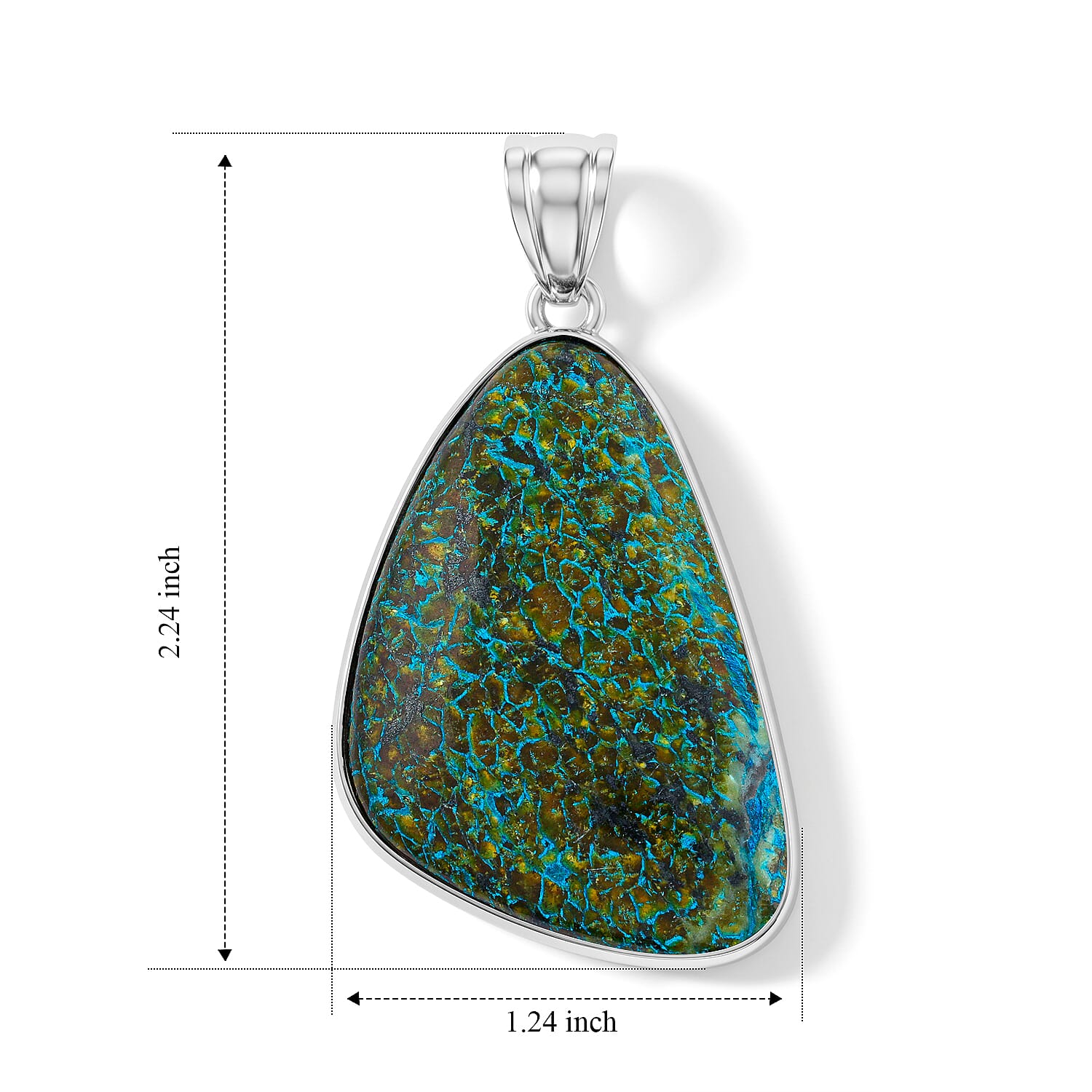Azurite 75.00 ctw Freeform Pendant without Chain in Stainless Steel