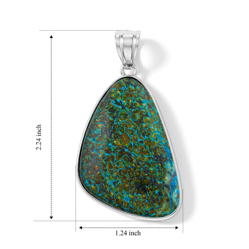 Azurite 75.00 ctw Freeform Pendant without Chain in Stainless Steel