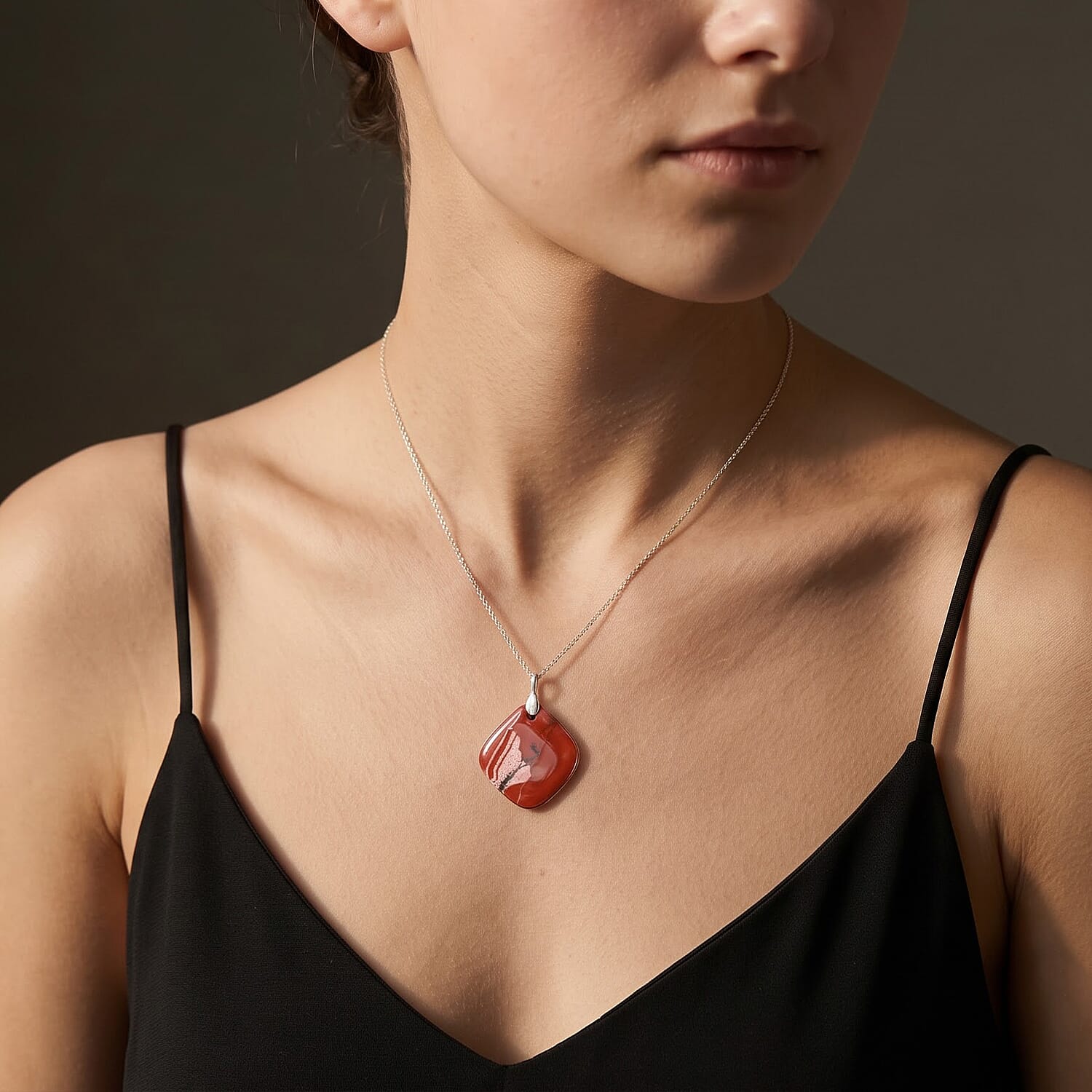Red Agate and Picture Jasper 53.00 ctw Freeform Pendant without Chain in Stainless Steel